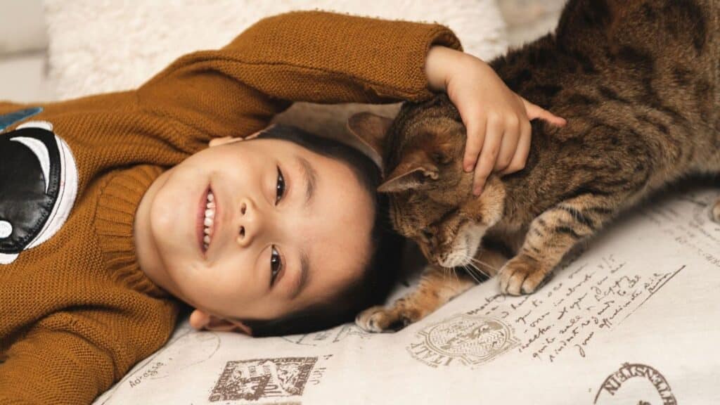 engelli kedi ve bir çocuk